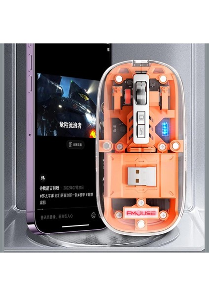 Şeffaf Manyetik Şarj Edilebilir Oyun Faresi Pc Masaüstü Dizüstü Tablet 2.4g Kablosuz Fare Oyun Üç Modlu Typec Dilsiz Fareler (Yurt Dışından) modelleri