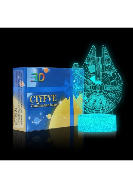 Uzay Gemisi 3D Gece Işığı Dokunmatik Kontrol - 7 Renk Millennium Falcon (Yurt Dışından)
