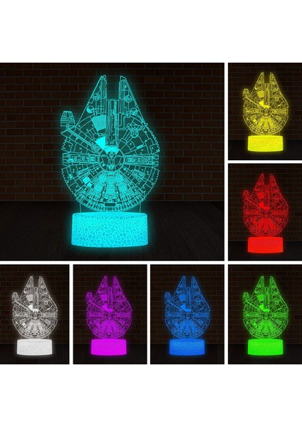 Uzay Gemisi 3D Gece Işığı Dokunmatik Kontrol - 7 Renk Millennium Falcon (Yurt Dışından)