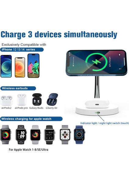 iPhone 14 13 12 Pro Max Için 3 In 1 Manyetik Kablosuz Şarj Cihazları Apple Watch 8 7 6 2 3 Pro Için Hızlı Şarj Istasyonu (Yurt Dışından) fiyatları