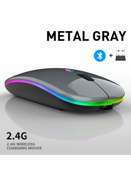 Bluetooth 5.0 Kablosuz USB Şarj Edilebilir Rgb Fare Bt5.2 Dizüstü Bilgisayar Pc Macbook Oyun Faresi 2.4 Ghz 1600 Dpı (Yurt Dışından)