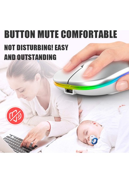 Bluetooth 5.0 Kablosuz USB Şarj Edilebilir Rgb Fare Bt5.2 Dizüstü Bilgisayar Pc Macbook Oyun Faresi 2.4 Ghz 1600 Dpı (Yurt Dışından)