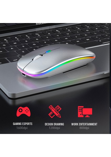 Bluetooth 5.0 Kablosuz USB Şarj Edilebilir Rgb Fare Bt5.2 Dizüstü Bilgisayar Pc Macbook Oyun Faresi 2.4 Ghz 1600 Dpı (Yurt Dışından)
