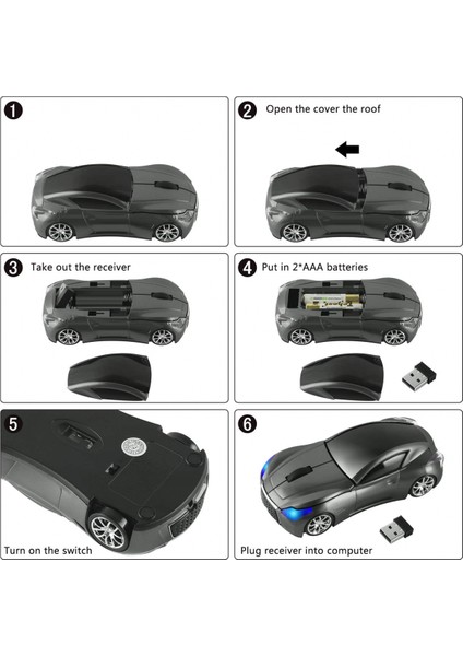 Araba Kablosuz Fare 2.4 Ghz Serin Spor Araba Şekli Kablosuz Fare Optik Akülü Fare Pc Dizüstü Bilgisayar Için USB Alıcı ile 1600 Dpı 3 Düğme Gri (Yurt Dışından) modelleri
