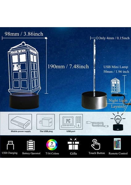 Tardis Polis Kulübesi 3D LED Gece Lambası USB (Yurt Dışından)