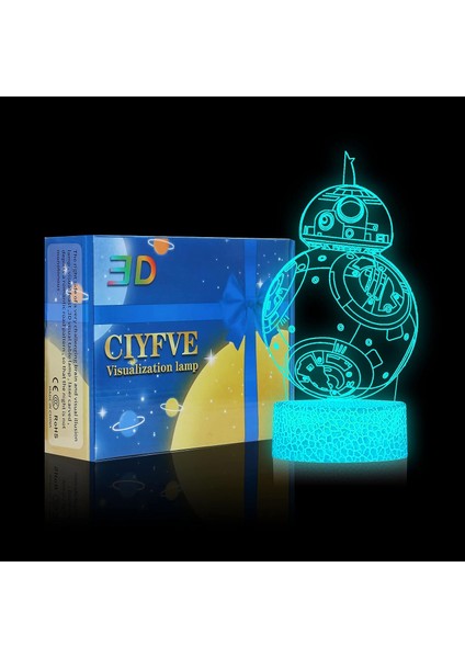 Uzay Gemisi 3D Gece Lambası Dokunmatik Kontrol - 7 Renk Bb-8 (Yurt Dışından)