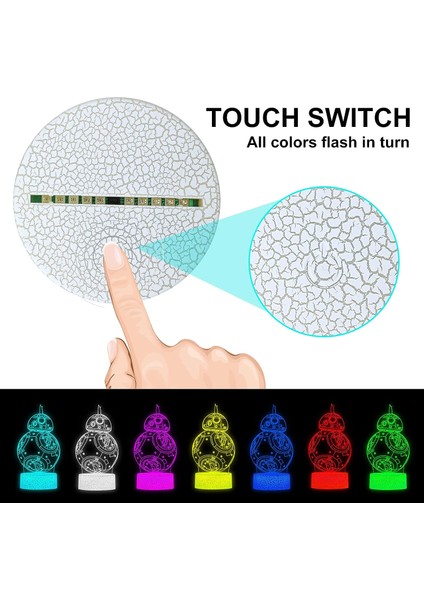 Uzay Gemisi 3D Gece Lambası Dokunmatik Kontrol - 7 Renk Bb-8 (Yurt Dışından)