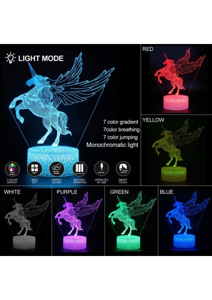 3D Optik Illüzyon Gece Lambası 7 LED Renk Değişimi (Yurt Dışından)