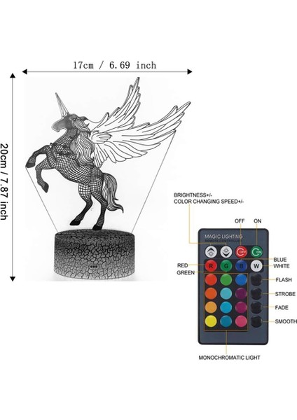 3D Optik Illüzyon Gece Lambası 7 LED Renk Değişimi (Yurt Dışından)