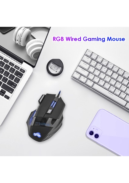 Kablolu Oyun Faresi 7 Düğme Arkadan Aydınlatmalı Ergonomik USB Fareler 5500 Dpı Arka Işık Ayarlanabilir Optik Fare Pc Gamer Bilgisayar Masaüstü Için (Yurt Dışından)