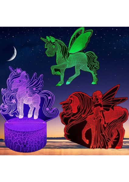 Çocuklar Için 3D Köpekbalığı Gece Lambası, Illüzyon LED Lamba (3p Unicorn1) (Yurt Dışından)