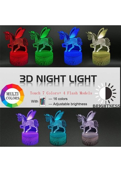 Çocuklar Için 3D Köpekbalığı Gece Lambası, Illüzyon LED Lamba (3p Unicorn1) (Yurt Dışından)