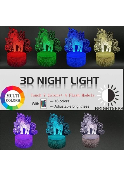 Çocuklar Için 3D Köpekbalığı Gece Lambası, Illüzyon LED Lamba (3p Unicorn1) (Yurt Dışından)