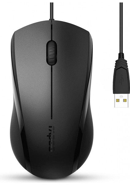 N1600 3 Düğmeli Sessiz Kablolu Fare, 1000 Dpı Optik Fare, Sessiz Düğme, Ergonomik Şekil, Masaüstü Bilgisayarlar Dizüstü Bilgisayarlar Için, Mat Siyah (Yurt Dışından)