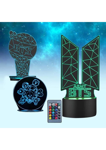Bts Gece Lambası, 3'ü 1 Arada Bangtan Boys 3D Lamba, (Yurt Dışından)