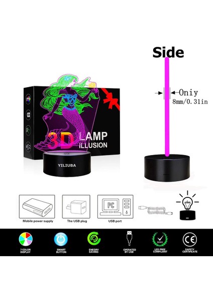 Bebek Odası Gecesi Için Denizkızı 3D Lambalar (Yurt Dışından)