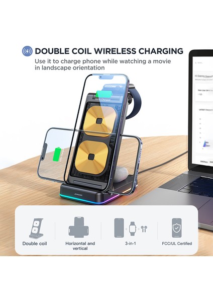 Joyroom Kablosuz Katlanabilir Şarj Cihazı 3'ü 1 Arada Çoklu 15W Hızlı Şarj Istasyonu Apple Watch Için Telefon Için Masa Üzerinde (Yurt Dışından) fiyatları