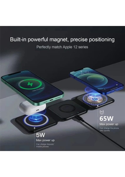 15W 3 In 1 Manyetik Kablosuz Şarj Pad iPhone 14 13 12 8 Pro Max Iwatch Hızlı Kablosuz Şarj Istasyonu Istasyonu (Yurt Dışından) modelleri