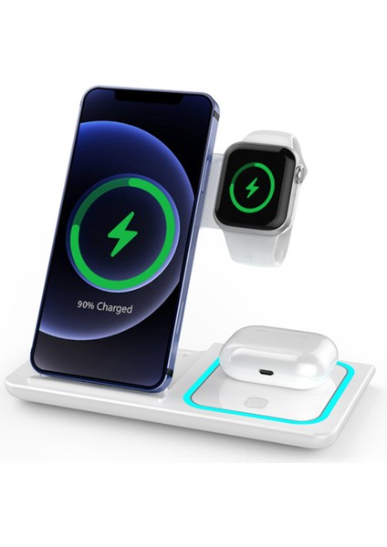 3'ü 1 Arada Kablosuz Şarj Standı iPhone 14 13 12 11X8/2 3 Pro /apple Watch 8 7 6 5 4 Katlanabilir Hızlı Şarj Istasyonu (Yurt Dışından)
