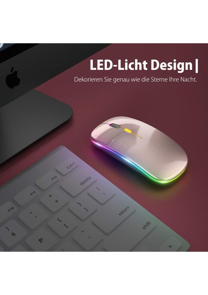 Yükseltme Pc Fare Kablosuz LED Şarj Edilebilir Sessiz Kablosuz Fare Dizüstü Bilgisayar Faresi, USB Tip-C Alıcılı 2.4g USB Fareler Bilgisayar/pc/tablet ile Uyumluluk (Gül Altın) (Yurt Dışından)