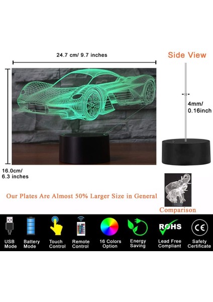 Spor Yarış Arabası 3D Illusion Gece Lambası T (Yurt Dışından)