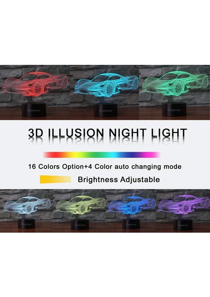 Spor Yarış Arabası 3D Illusion Gece Lambası T (Yurt Dışından)