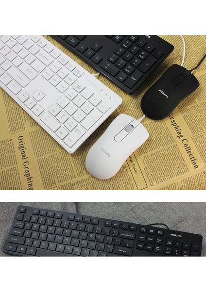 SPT6201 Kablolu Klavye Mouse Seti Ofis Oyun Klavyesi ve Mouse Combo Seti, Beyaz (Yurt Dışından)