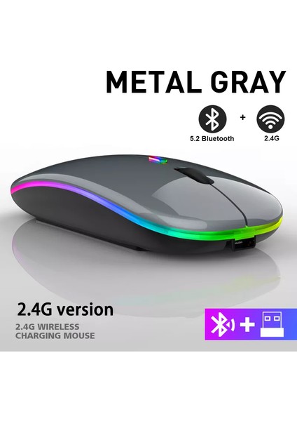 Şarj Edilebilir Bluetooth Kablosuz Fare 2.4 Ghz USB Rgb 1600 Dpı Bilgisayar Için Fare Dizüstü Tablet Pc Macbook Oyun Fare Gamer (Yurt Dışından)
