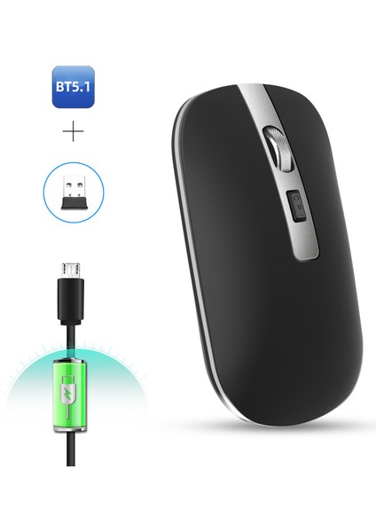 Yeni Sessiz 2.4g Kablosuz Fare, Şarj Edilebilir Metal Tekerlek, 4 Düğme 1600DPI Ofis ve Ev (Siyah) (Yurt Dışından) indirimleri