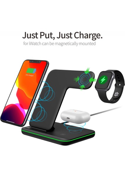 3'ü 1 Arada Kablosuz Şarj Standı 15W Hızlı Şarj Standı Istasyonu IPhone Samsung Huawei Apple Watch 5 4 3 2 Dropship (Yurt Dışından) fiyatları