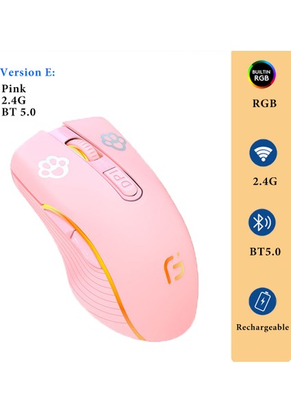 Dizüstü Için Kablosuz Fare Bluetooth Silence Tam Boy Rgb Nano USB ile Şarj Edilebilir, iPad Mac Tablet Macbook Için 3 Dpı 6 Düğme (Yurt Dışından)