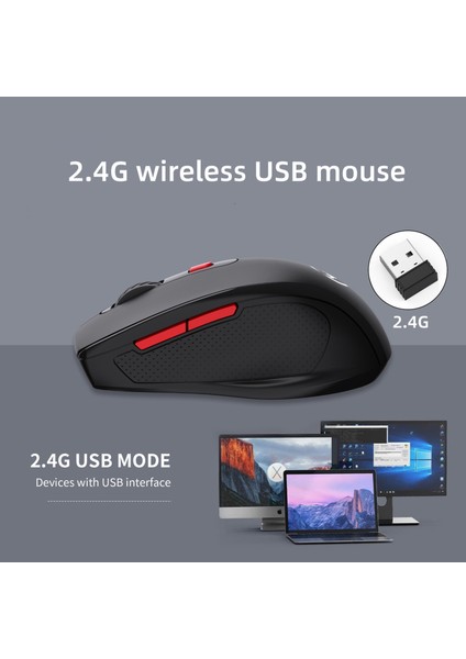 2.4g Kablosuz Fare, 1600 Dpı Ayarlanabilir, 6 Düğmeli Siyah Optik Ofis Faresi, Masaüstü Bilgisayarlar, Dizüstü Bilgisayarlar Için Uygundur (Yurt Dışından)