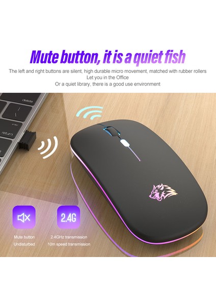 Ziyoulang Şarj Edilebilir Bluetooth Fare, 2.4g Çift Mod, Yedi Renk Solunum Işığı Sessiz Düğmesi, Pc, Ipad, Dizüstü Bilgisayar Için Uygun (Yurt Dışından)