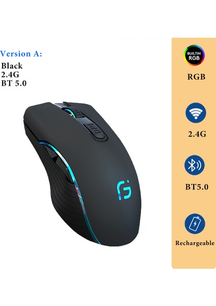 Dizüstü Için Kablosuz Fare Bluetooth Silence Tam Boy Rgb Nano USB ile Şarj Edilebilir, iPad Mac Tablet Macbook Için 3 Dpı 6 Düğme (Yurt Dışından)