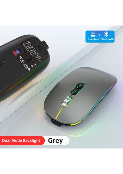 Çift Modlu Bluetooth 2.4g Kablosuz Fare Tek Tıkla Masaüstü Işlevi C Tipi Şarj Edilebilir Dizüstü Pc Için Sessiz Arkadan Aydınlatmalı Fare Yeni (Yurt Dışından)