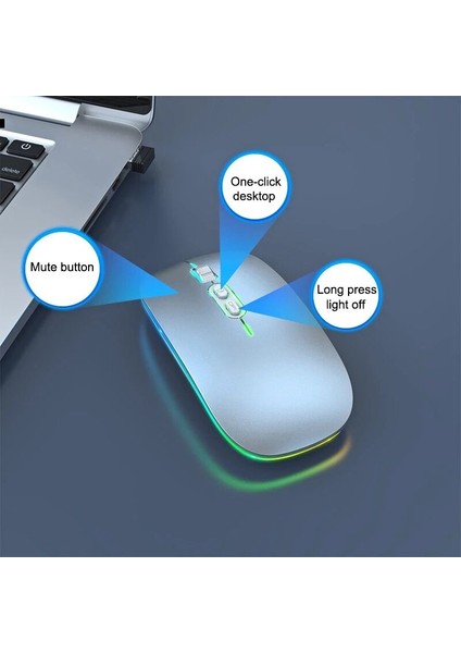 Çift Modlu Bluetooth 2.4g Kablosuz Fare Tek Tıkla Masaüstü Işlevi C Tipi Şarj Edilebilir Dizüstü Pc Için Sessiz Arkadan Aydınlatmalı Fare Yeni (Yurt Dışından)