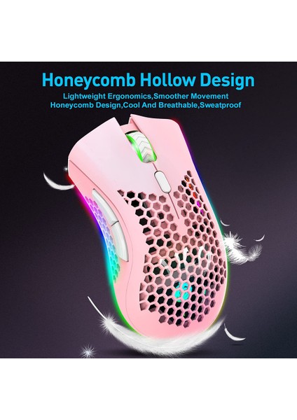 Kablosuz Hafif Oyun Faresi, Rgb Arkadan Aydınlatmalı Ultra Hafif Petek Fareler, 7 Düğme, Ayarlanabilir Dpı, USB Alıcı, 2.4g Kablosuz Şarj Edilebilir Ergonomik Optik Sensörlü Fare (Yurt Dışından)