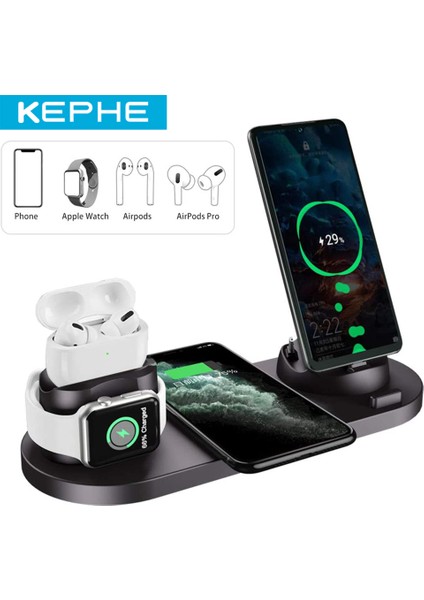 6'sı 1 Arada Kablosuz Şarj Istasyonu Taşınabilir Qi Pro//iphone/samsung/huawei/htc/sony Için Hızlı Şarj Dock Standı (Yurt Dışından)