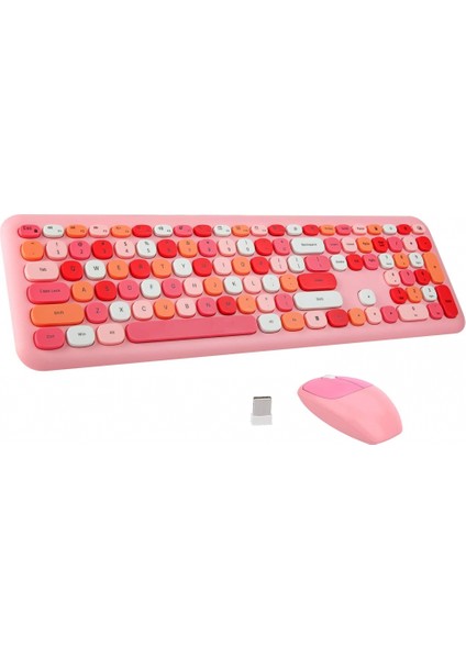 Kablosuz Klavye Fare Kombinasyonu, 112 Renkli Yuvarlak Retro Tarzı Tuşlu 2,4 Ghz USB Pembe Klavye, Letton Ofis Bilgisayarı Kablosuz Sessiz Klavye ve Mac Pc Için Kablosuz Sevimli Fare (Yurt Dışından)