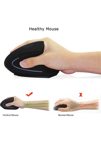 Ergonomik Dikey Kablosuz Fare, Şarj Edilebilir 2.4 Ghz Optik Fareler 800/1200/1600 Dpi 6 Düğme Dizüstü Bilgisayar, Pc, Bilgisayar, Masaüstü, Dizüstü Bilgisayar (Yurt Dışından)
