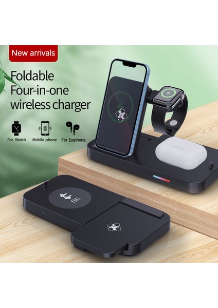 4 In 1 15W Hızlı Kablosuz Şarj Standı Katlanabilir Şarj Istasyonu Apple Watch Samsung Huawei iPhone 14 13 12 Pro Max (Yurt Dışından)