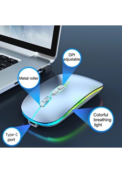 Çift Modlu Bluetooth 2.4g Kablosuz Fare Tek Tıkla Masaüstü Işlevi C Tipi Şarj Edilebilir Dizüstü Pc Için Sessiz Arkadan Aydınlatmalı Fare Yeni (Yurt Dışından)