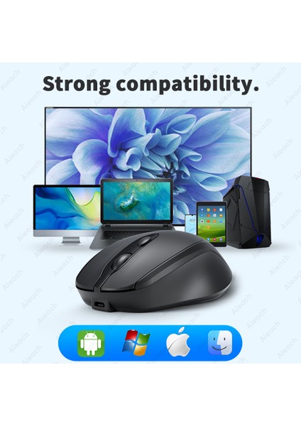 Aieach Şarj Edilebilir Kablosuz Bluetooth Fare Sessiz Kablosuz Bilgisayar Fare USB Ergonomik Gamer Bilgisayar Faresi Dizüstü Macbook (Yurt Dışından)