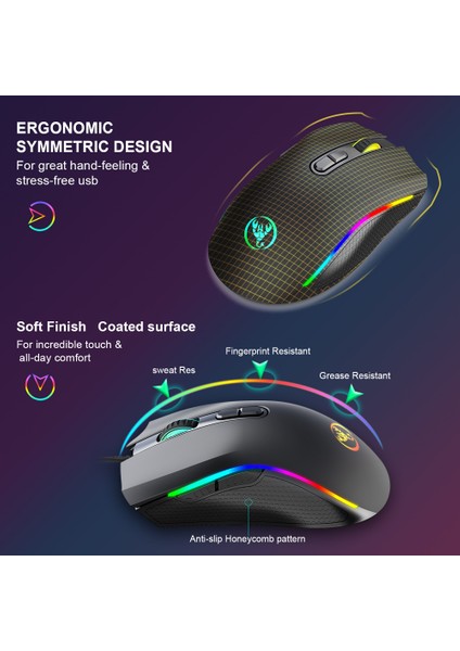 Kablolu Oyun Faresi Windows Pc Oyuncuları Için 3200 Dpı'a Kadar 7 Arka Aydınlatma Moduna Sahip Arkadan Aydınlatmalı Ergonomik Fare (Siyah) (Yurt Dışından)