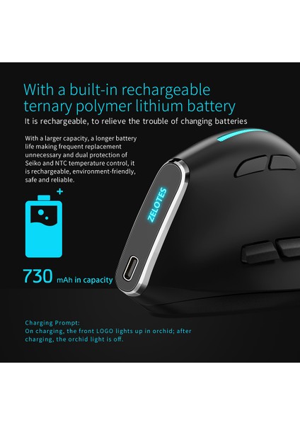 F-26 Ergonomik Dikey Fare 2.4g Bluetooth Kablosuz Şarj Edilebilir Fare 2400 Dpı 8 Düğmeler Gamer Fare Bilgisayar Dizüstü Pc Için (Yurt Dışından)