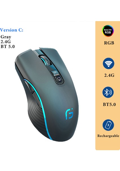 Dizüstü Için Kablosuz Fare Bluetooth Silence Tam Boy Rgb Nano USB ile Şarj Edilebilir, iPad Mac Tablet Macbook Için 3 Dpı 6 Düğme (Yurt Dışından)