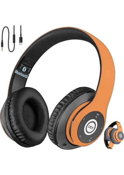 Bluetooth Kulak Üstü Kulaklık, Kablosuz ve Kablolu Katlanabilir Kulaklık Dahili Mikrofon, Fm, Mikro Sd Kart Yuvası - (Turuncu) Yetişkin Çocuk Erkek Kadın (Yurt Dışından)