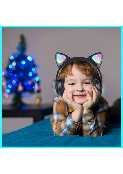 Erkek Kızlar Için Kablosuz Çocuk Kulaklıkları, Kedi Kulak LED Işıklı Bluetooth Kulaklıklar Okul/seyahat/spor/oyun/hediyeler/noel Için Mikrofonlu (Siyah) (Yurt Dışından) fiyatları