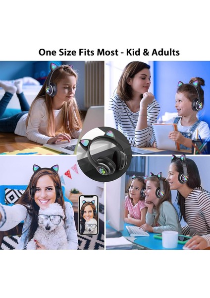 Kablosuz Kulaklıklar Kedi Kulak LED Işıklı Bluetooth Katlanabilir Kulak Üstü Kulaklıklar, Çevrimiçi Uzaktan Öğrenme Için Mikrofonlu (Siyah) (Yurt Dışından) fiyatları
