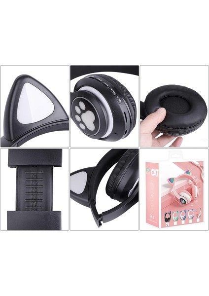 Kablosuz Kulaklıklar Kedi Kulak LED Işıklı Bluetooth Katlanabilir Kulak Üstü Kulaklıklar, Çevrimiçi Uzaktan Öğrenme Için Mikrofonlu (Siyah) (Yurt Dışından) fırsatları